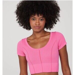 Offline by Aerie Crop Top T-shirt XS Pink Ribbed Square Neck Active Seamless
